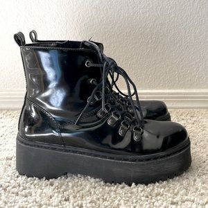 SO ME Combat Boots (US 6.5) - Shiny Black with Rubber Soles.